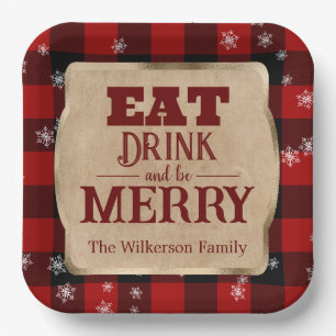 Eet Drink en wees vrolijk rustiek rood geruite ker Papieren Bordje