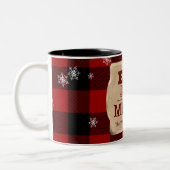 Eet Drink en wees vrolijk rustiek rood geruite ker Tweekleurige Koffiemok (Links)