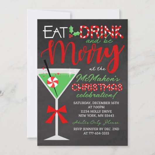 Eet, Drink en wees vrolijk schoolbord kerstfeest Kaart (Voorkant)