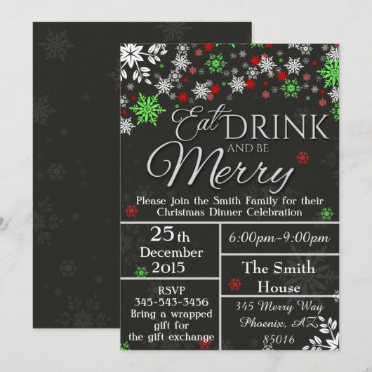 Eet Drink en wees vrolijk sneeuwvlok kerstvakantie Kaart (Voorkant / Achterkant)