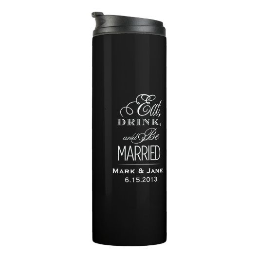 Eet, drink en wees vrolijk thermosbeker (Geroteerd rechts)
