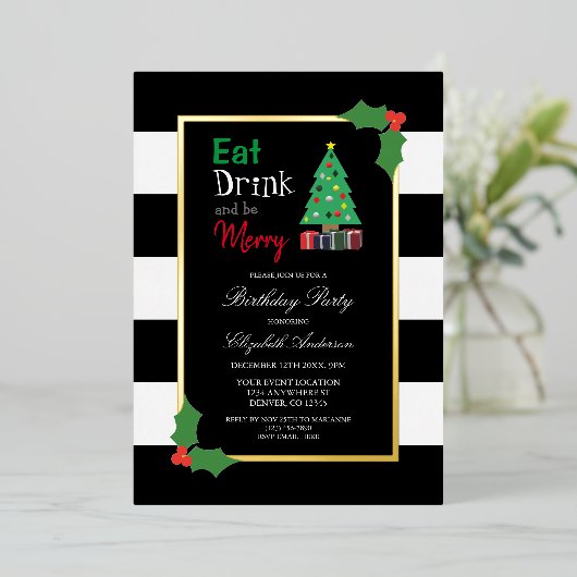 Eet Drink en wees vrolijk verjaardagsfeestje Folie Uitnodiging (Staand Voorkant)