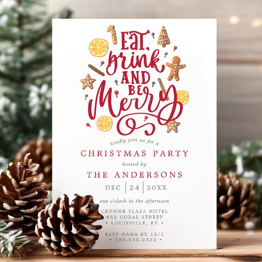 Eet Drink en wees vrolijk Waterverf kerstfeest Kaart