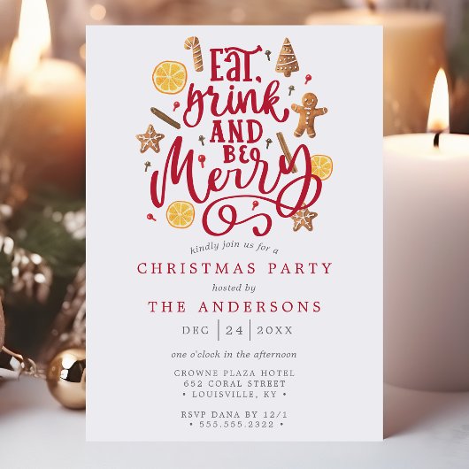 Eet Drink en wees vrolijk Waterverf kerstfeest Kaart