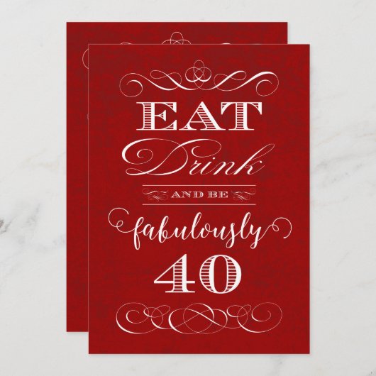 Eet, drink en word fantastisch 40 Verjaardagsfeest Kaart (Voorkant / Achterkant)