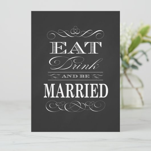Eet Drink en word getrouwd krijtbord Kaart (Staand voorkant)