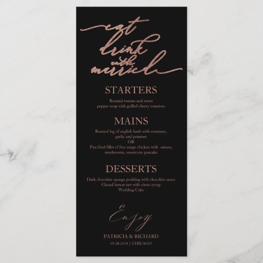 Eet Drink en word getrouwd Menu voor Bord (Voorkant)