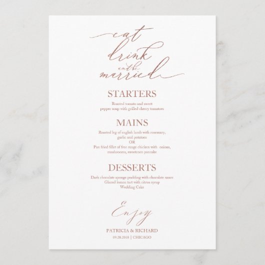 Eet Drink en word getrouwd Menu voor Bord (Voorkant)