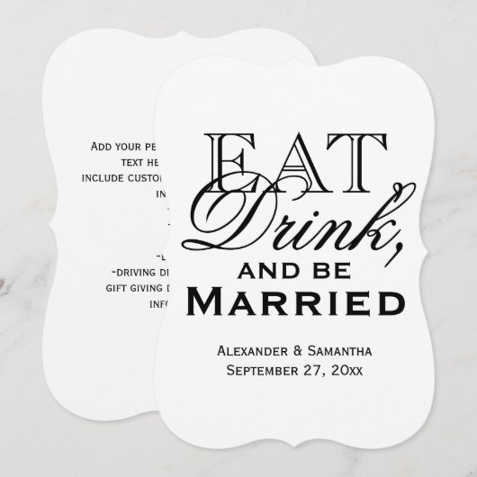 Eet, Drink en word huwelijkshuwelijk Kaart (Voorkant / Achterkant)