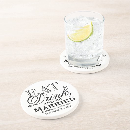 Eet, Drink en word huwelijkshuwelijk Zandsteen Onderzetter (Zijkant)