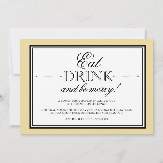 Eet, Drink en word Merry Dinner Party Uitnodiging (Voorkant)