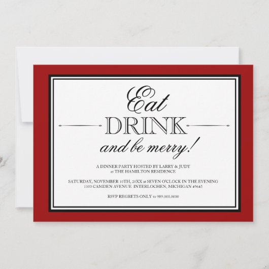 Eet, Drink en word Merry Dinner Party Uitnodiging (Voorkant)