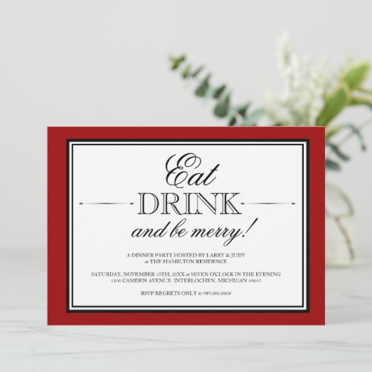 Eet, Drink en word Merry Dinner Party Uitnodiging (Staand voorkant)