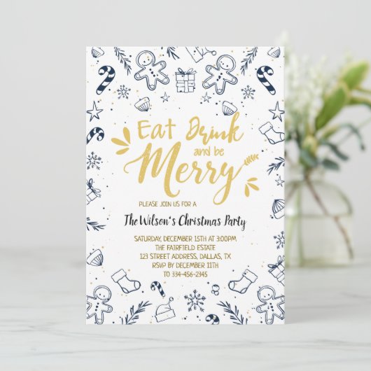 Eet, Drink en word met Kerstmis uitgenodigd Kaart (Staand voorkant)