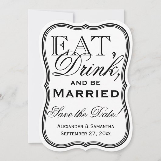Eet, Drink en worden gehuwd Sla de datum op Save The Date (Voorkant)