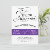 Eet, Drink en worden gehuwd Sla de datum Paars op Kaart (Staand voorkant)