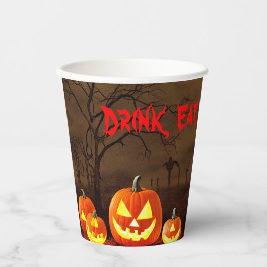Eet, Drink en zijn eng Halloween begraafplaats Papieren Bekers (Voorkant)