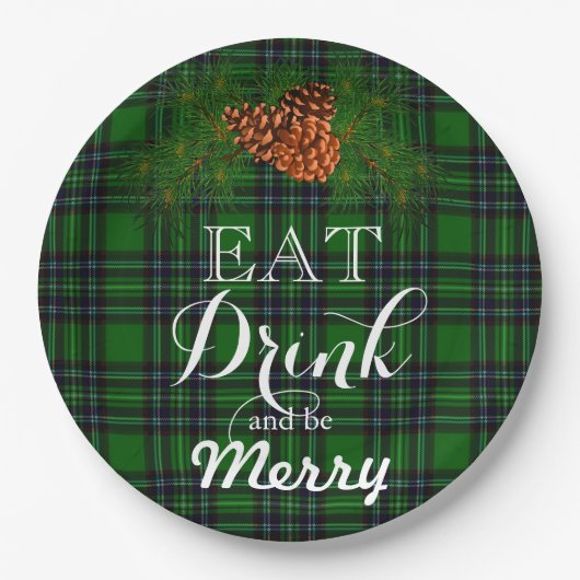 Eet Drink en zijn Merry-green buffalo plaid Papieren Bordje (Voorkant)