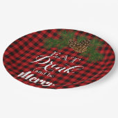 Eet Drink en zijn Merry, rode tartan buffalo Papieren Bordje (Gekanteld)