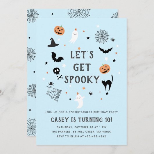 Eet drink eng verjaardag Halloween Blauw Kaart (Voorkant / Achterkant)