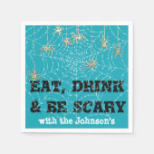 Eet Drink Enge Spin Halloween Blauw Web Gold Servet (Voorkant)