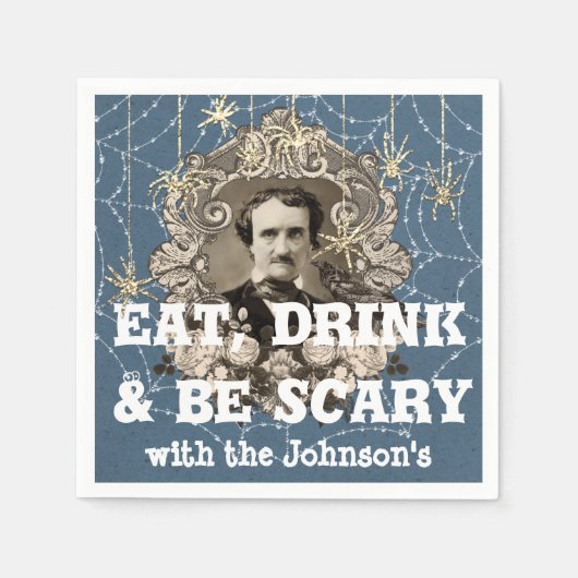 Eet Drink Enge Spin Halloween Kraft Web Blauw Servet (Voorkant)