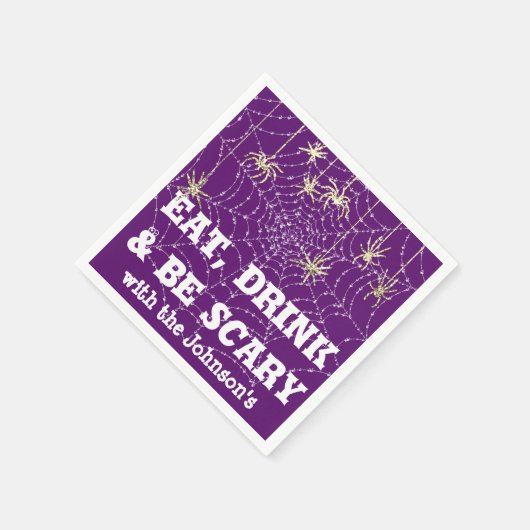 Eet Drink Enge Spin Halloween Paarse Web Gold Servet (Hoek)