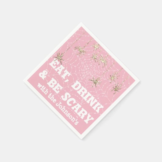 Eet Drink Enge Spin Halloween Roze Web Gold Servet (Hoek)