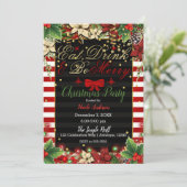 Eet Drink Feest Rode Boog Kerst Vakantie Feest Kaart (Staand voorkant)