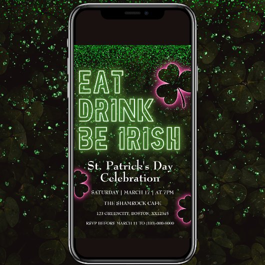 Eet Drink Ga Ierland Neon Groen Flyer Uitnodiging