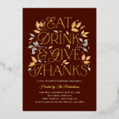 Eet Drink Geef Bedankt Folie Thanksgiving Folie Feestdagenkaart (Voorkant)