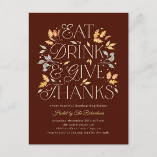 Eet Drink Geef Bedankt Thanksgiving Dinner Party Briefkaart