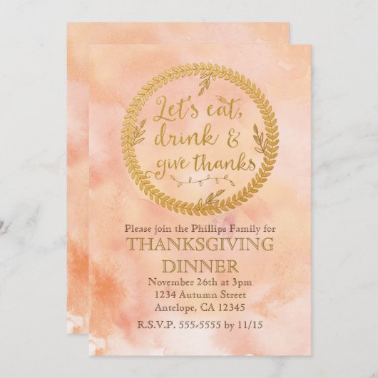 Eet Drink Geef Bedankt Thanksgiving Uitnodigingen (Voorkant / Achterkant)