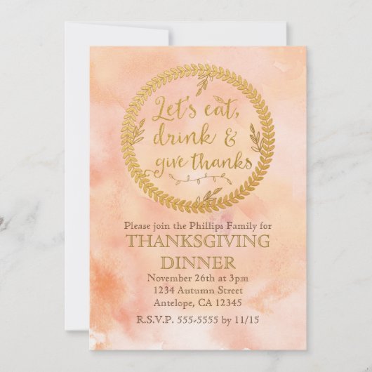 Eet Drink Geef Dank Thanksgiving Uitnodigingen (Voorkant)