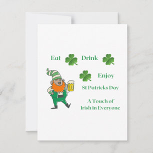 Eet, drink, geniet met een Leprechaun en bier op e Feestdagenkaart