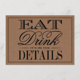 Eet, Drink & Get Getrouwd Rustieke Kraft Trouwkaar Informatiekaartje