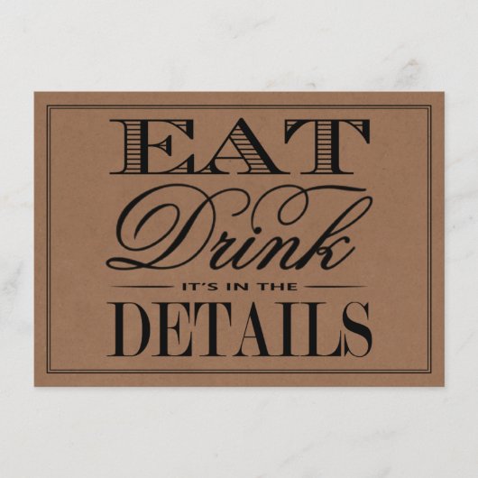 Eet, Drink & Get Getrouwd Rustieke Kraft Trouwkaar Informatiekaartje (Voorkant)