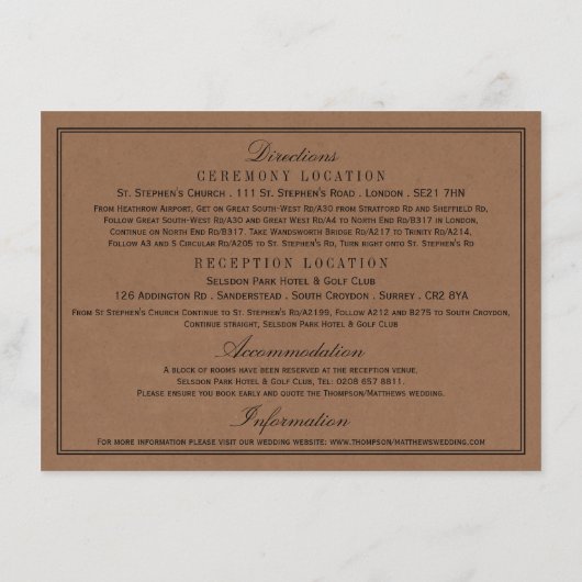 Eet, Drink & Get Getrouwd Rustieke Kraft Trouwkaar Informatiekaartje (Achterkant)