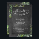 Eet, Drink & Getrouwd Groene decoratie & Schoolbor Kaart<br><div class="desc">Deze charmante uitnodiging voor een huwelijksreceptie of receptie-only feest heeft een schoolbord-achtergrond en een badge met een omrande schoolbord-overlay, waartussen ik rommelige boeketten waterverf-groen heb geplaatst. Met behulp van een elegant, kronkelig, modern script-lettertype heb ik de woorden "eet, drink en word getrouwd" bovenaan weergegeven, als koptekst voor je eigen persoonlijke...</div>