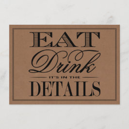 Eet, Drink & Getrouwd Rustieke Kraft Trouwkaart Informatiekaartje