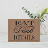 Eet, Drink & Getrouwd Rustieke Kraft Trouwkaart Informatiekaartje (Staand voorkant)