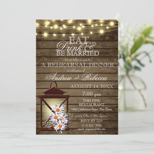 Eet Drink Getrouwd Rustieke Lantaarn Repetitie Din Kaart (Staand voorkant)