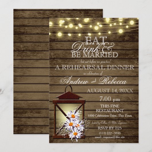 Eet Drink Getrouwd Rustieke Lantaarn Repetitie Din Kaart (Voorkant / Achterkant)