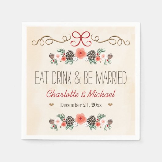 Eet Drink Getrouwd Winter Pine Cone Wedding Servet (Voorkant)