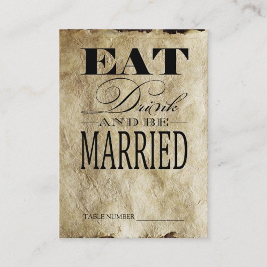 Eet Drink & getrouwd zijn,  tafel nummer Kaarten Plaatskaartje (Voorkant)