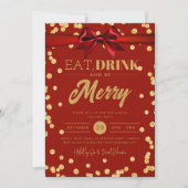 Eet Drink Gold Red Glitter Vakantie Xmas Bow Kaart (Voorkant)