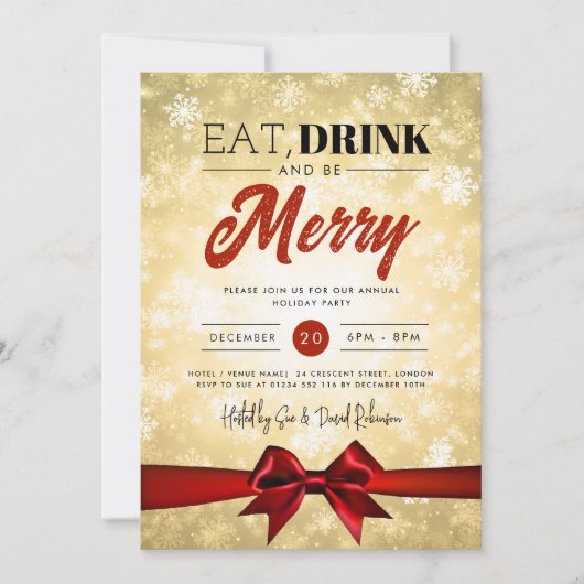 Eet, Drink Goud Winter Wonderland Vakantie Xmas Bo Kaart (Voorkant)