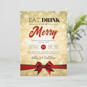 Eet, Drink Goud Winter Wonderland Vakantie Xmas Bo Kaart (Staand voorkant)