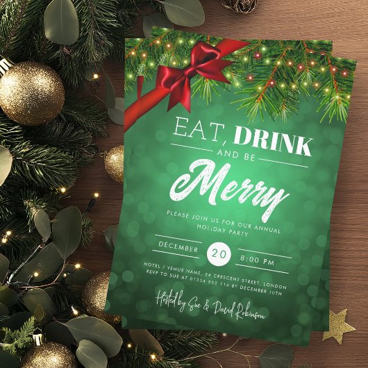 Eet Drink Green Pine Lights Vakantie Xmas Kaart