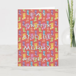 Eet drink herhalen kousen wit rood feestdagen kaart